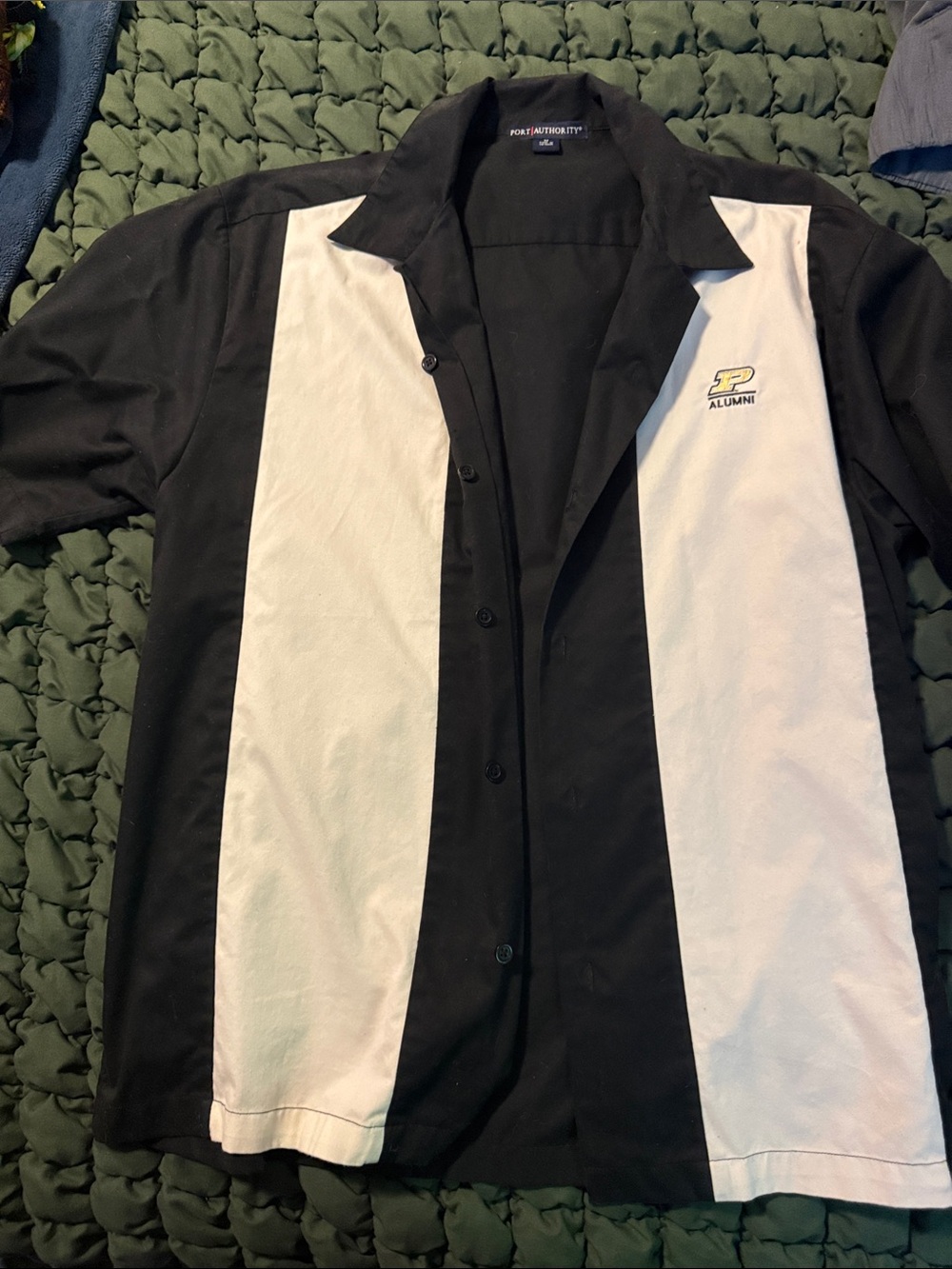 Port Authority Black and White Vertical-Panel Button-Up Shirt Jacket